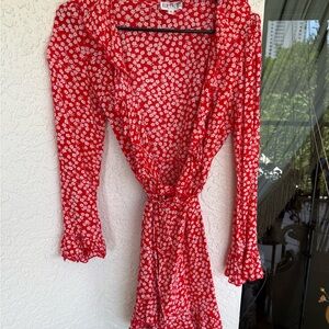 Akira Red Floral Wrap Dress